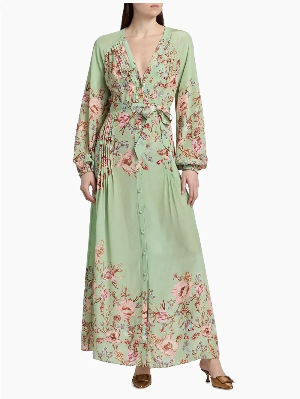 NWT Hemant and Nandita Ezra floral pin-tuck Maxi Dress Sz M - Picture 3 of 7